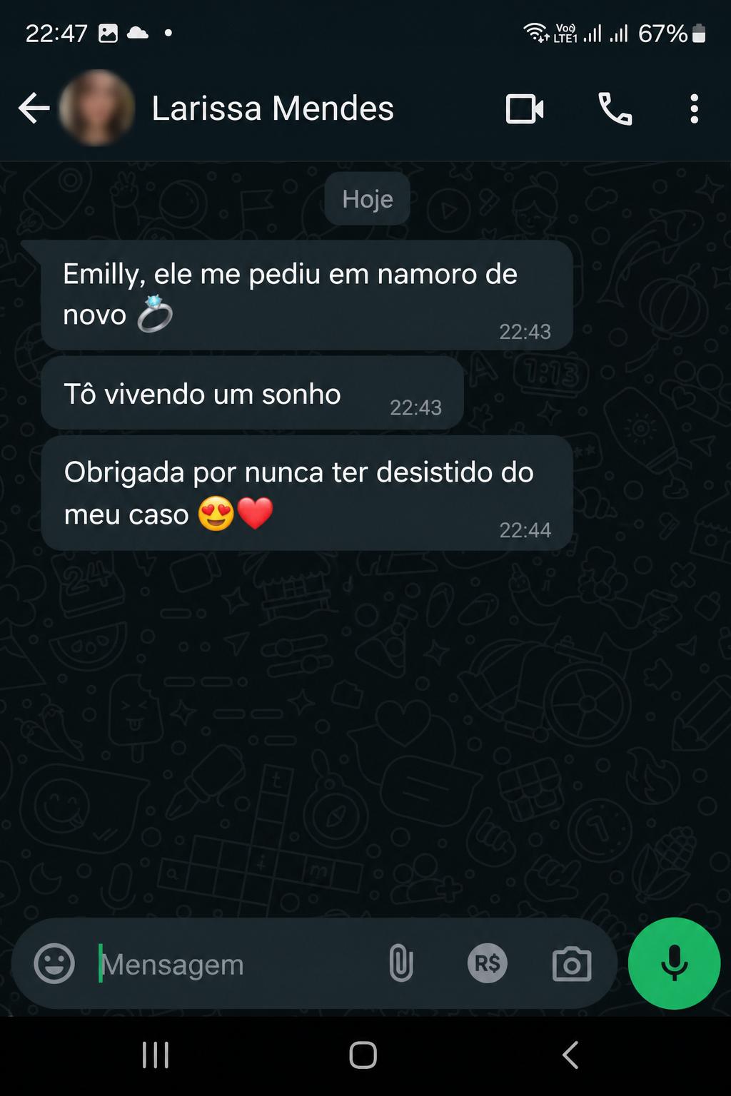 Conversa com cliente Larissa Mendes